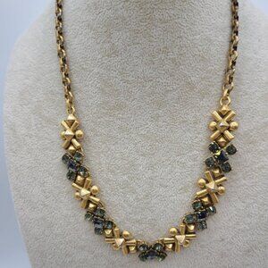 J Crew Vintage Gold Tone Blue Crystal Statement Necklace